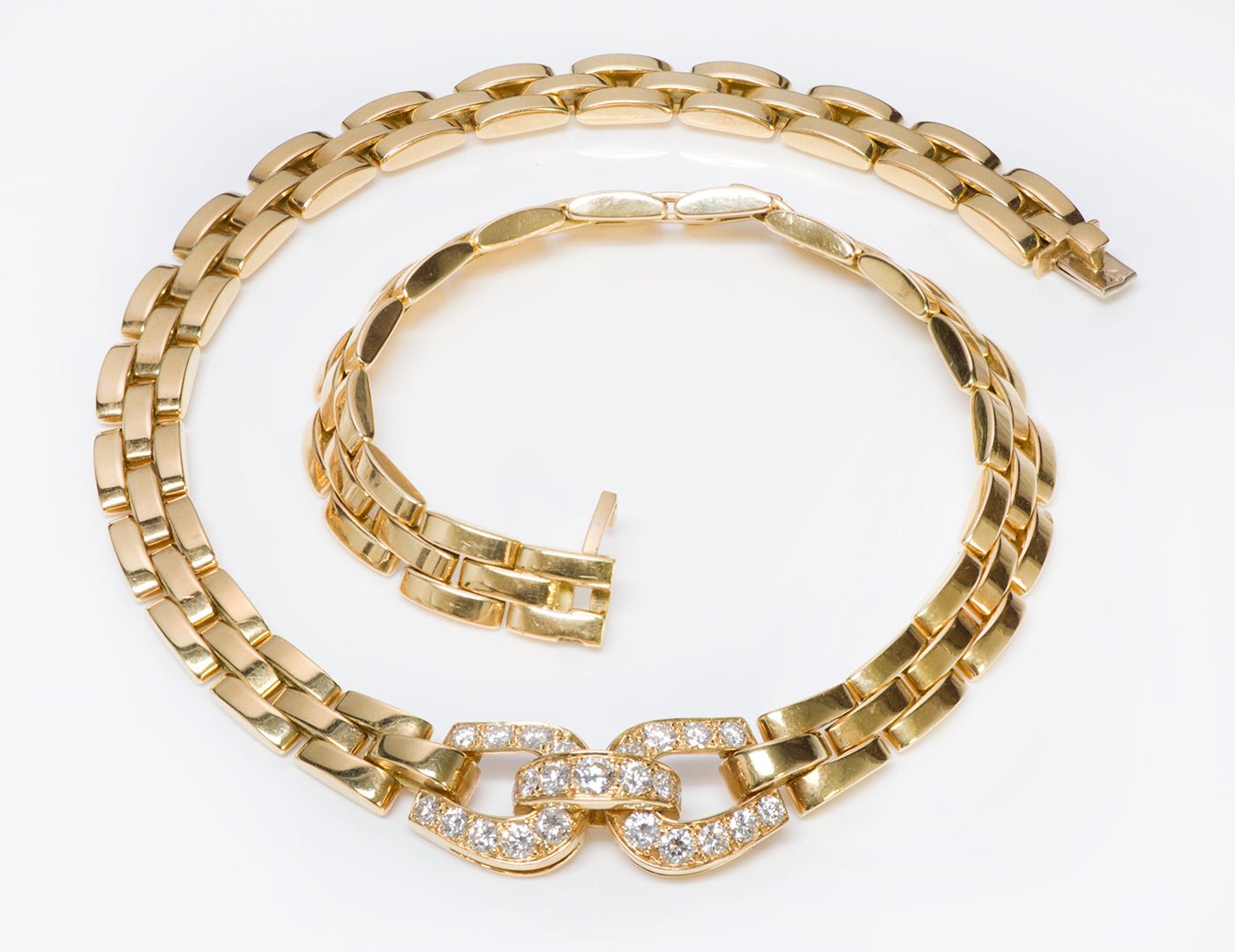 Cartier Panthere Maillon Diamond 18K Gold Necklace & Bracelet