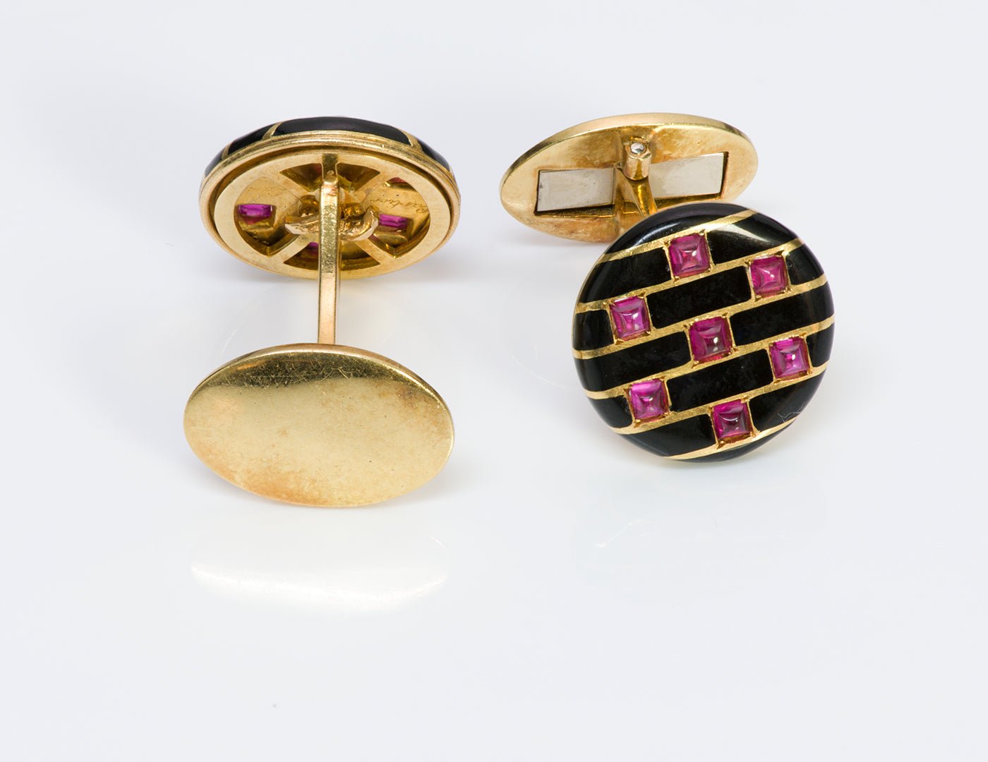 Cartier Paris 18K Gold Ruby Enamel Cufflinks - DSF Antique Jewelry