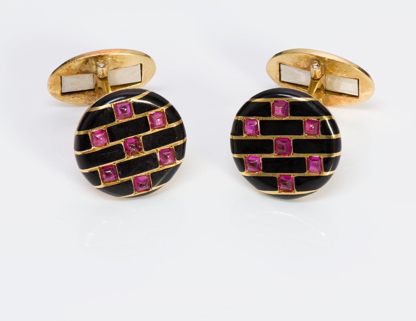 Cartier Paris 18K Gold Ruby Enamel Cufflinks - DSF Antique Jewelry
