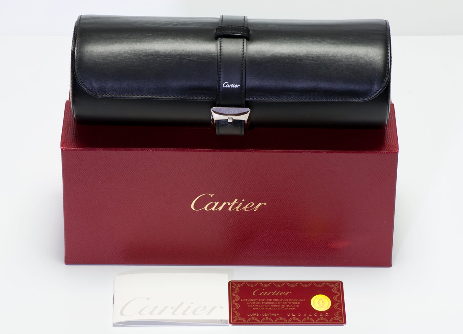 CARTIER Paris Black Leather Roll Travel Watch Case - DSF Antique Jewelry