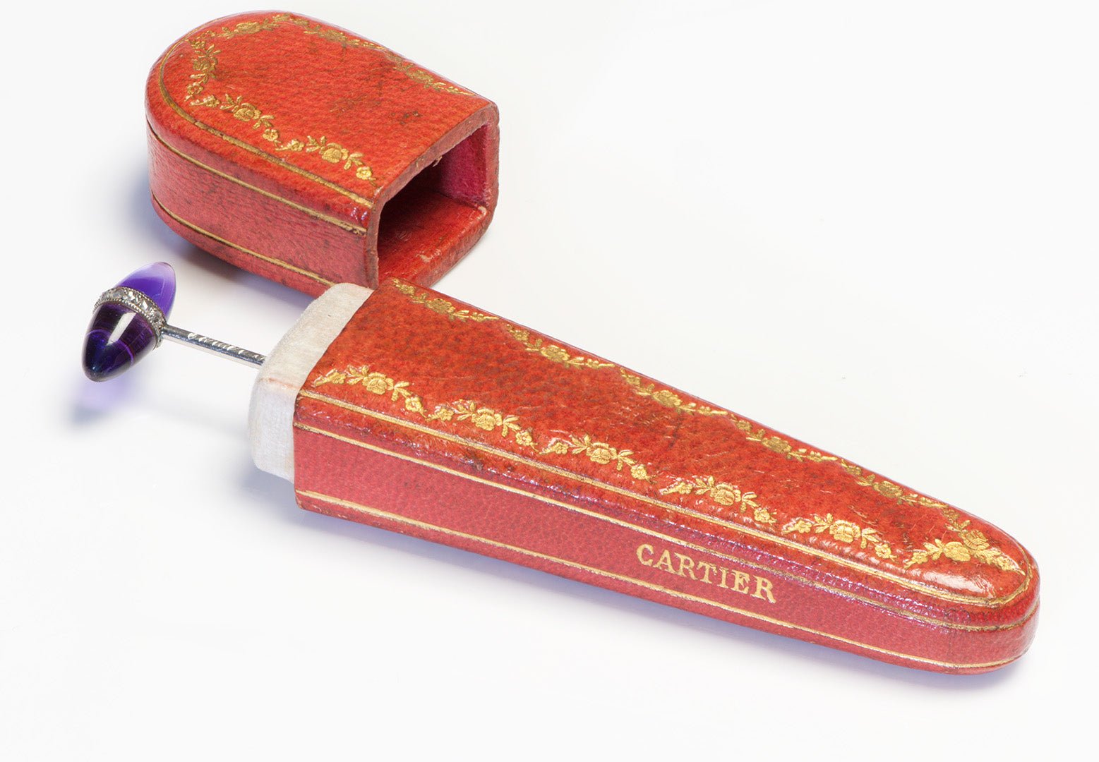 Cartier Paris Edwardian Amethyst Diamond Stick Pin - DSF Antique Jewelry