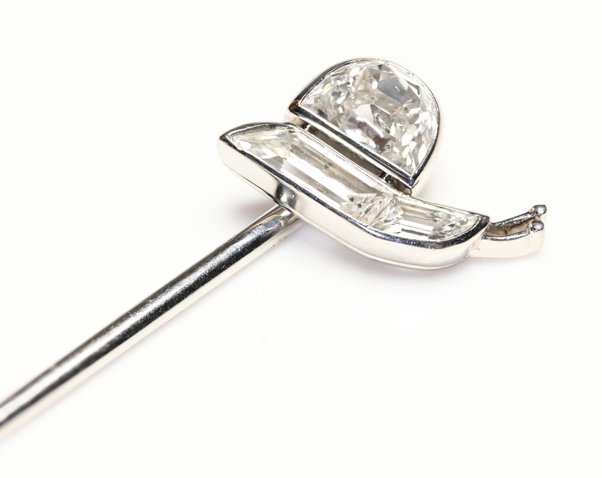 Cartier Paris Platinum Fancy Diamond "Snail" Stick Pin - DSF Antique Jewelry