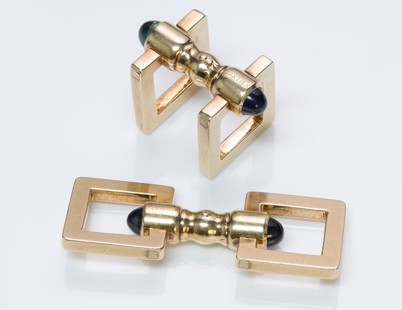 Cartier Sapphire Gold Stirrup Cufflinks - DSF Antique Jewelry