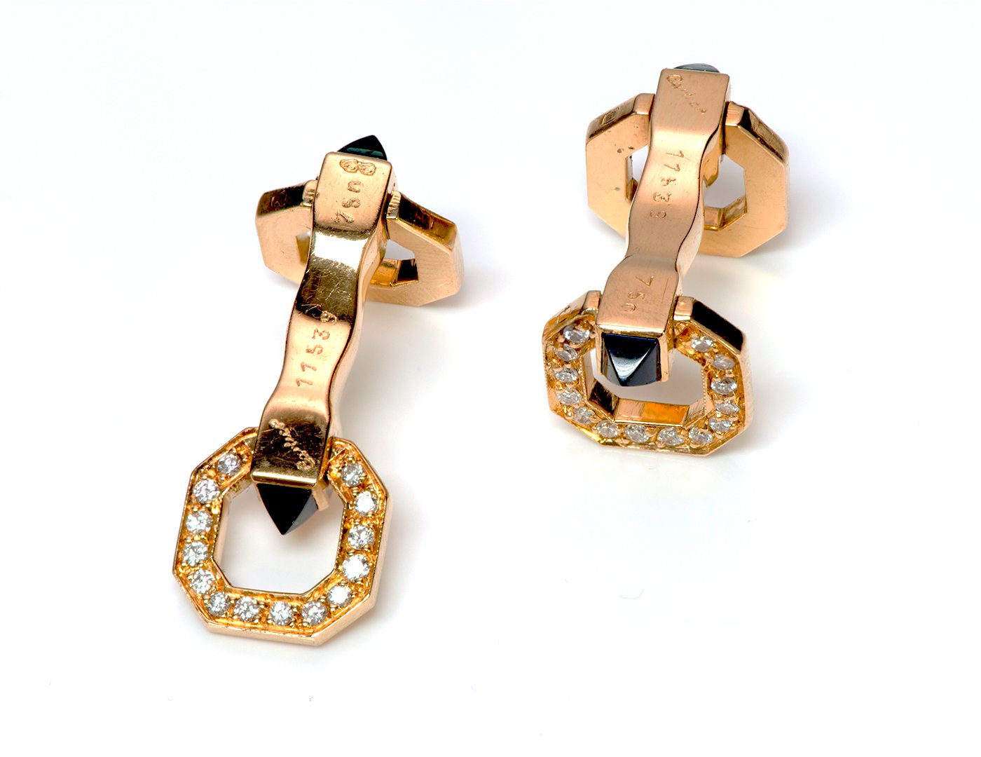 Cartier Stirrup Diamond Sapphire Gold Cufflinks