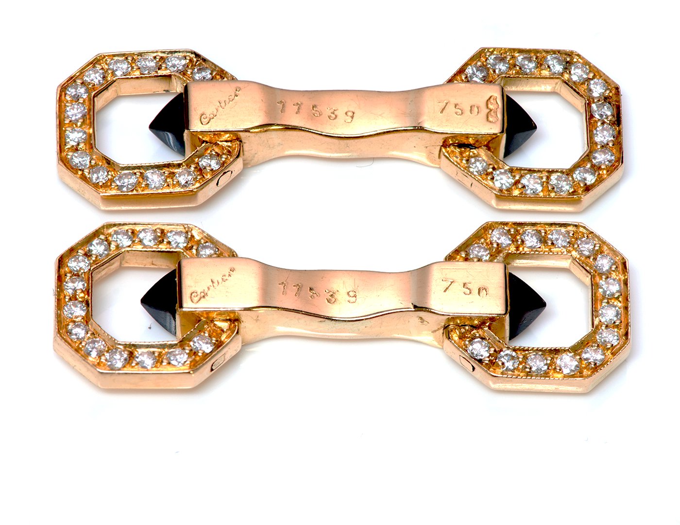 Cartier Stirrup Diamond Sapphire Gold Cufflinks - DSF Antique Jewelry