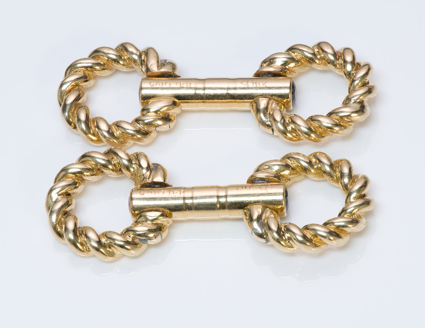 Cartier Stirrup Gold Sapphire Cufflinks - DSF Antique Jewelry