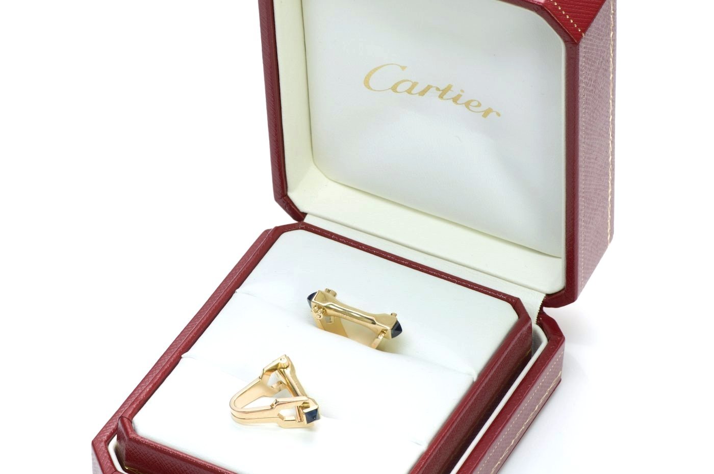 Cartier Stirrup Sapphire 18K Gold Cufflinks - DSF Antique Jewelry