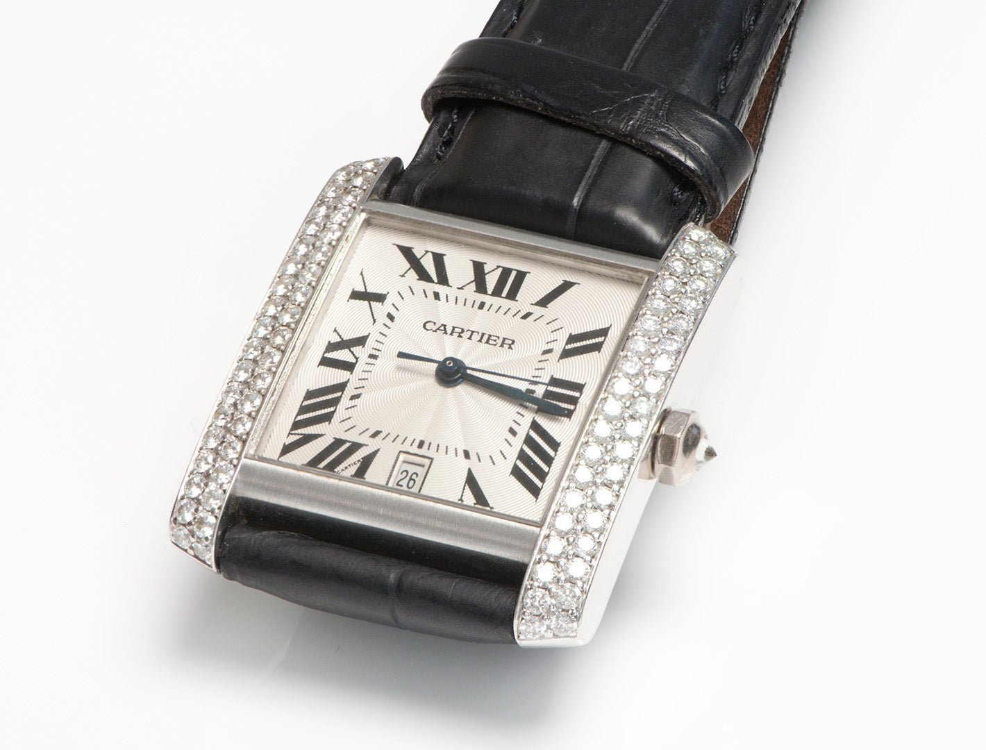 Cartier Tank 18K Gold Automatic Diamond Watch - DSF Antique Jewelry
