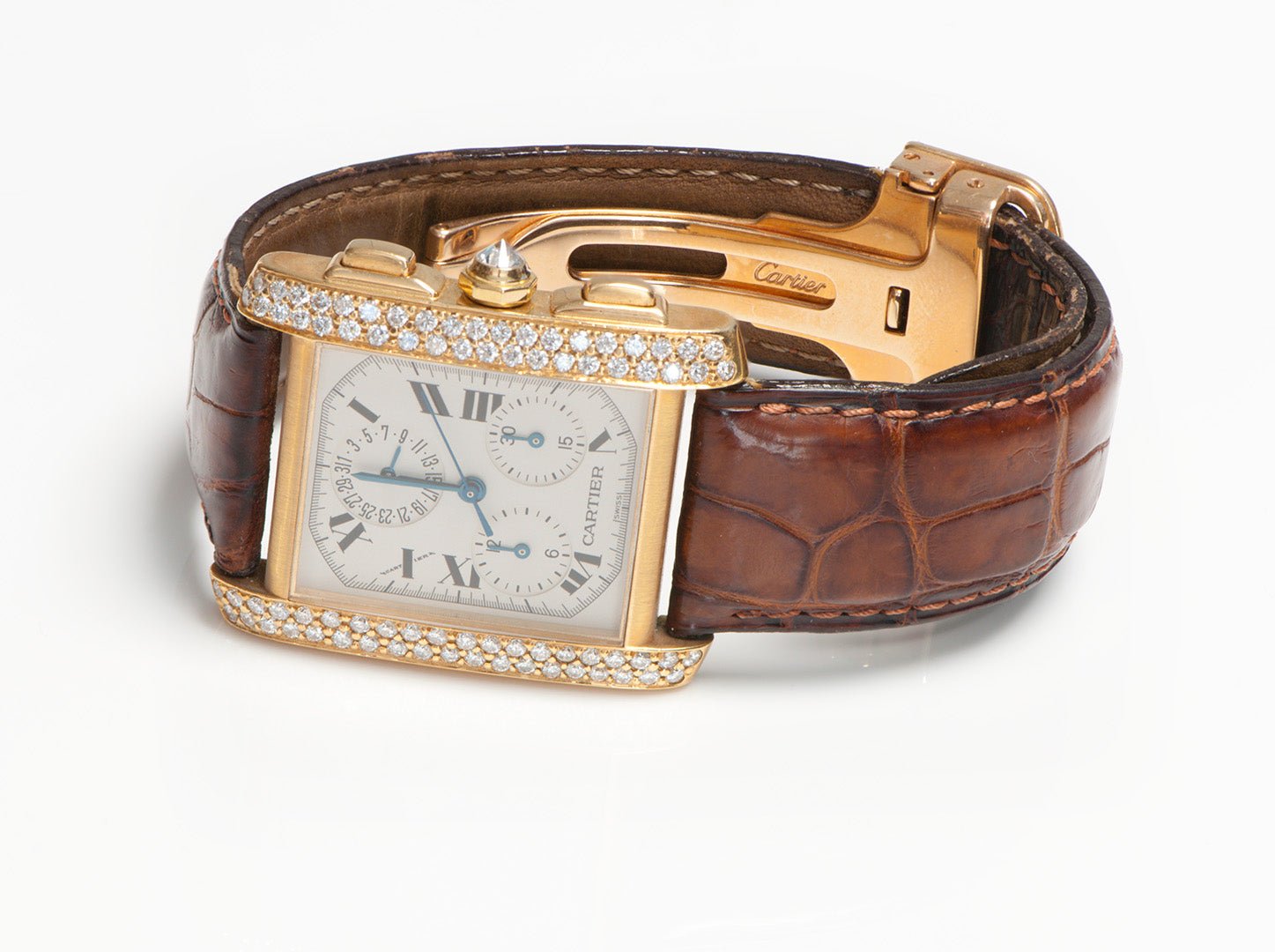 Cartier Tank Américaine 18K Gold Diamond Watch Chronograph