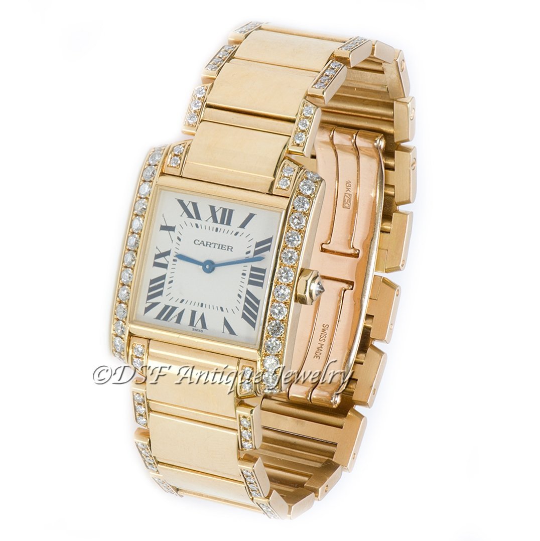 Cartier Tank Française Gold & Diamond Watch 1821 - DSF Antique Jewelry