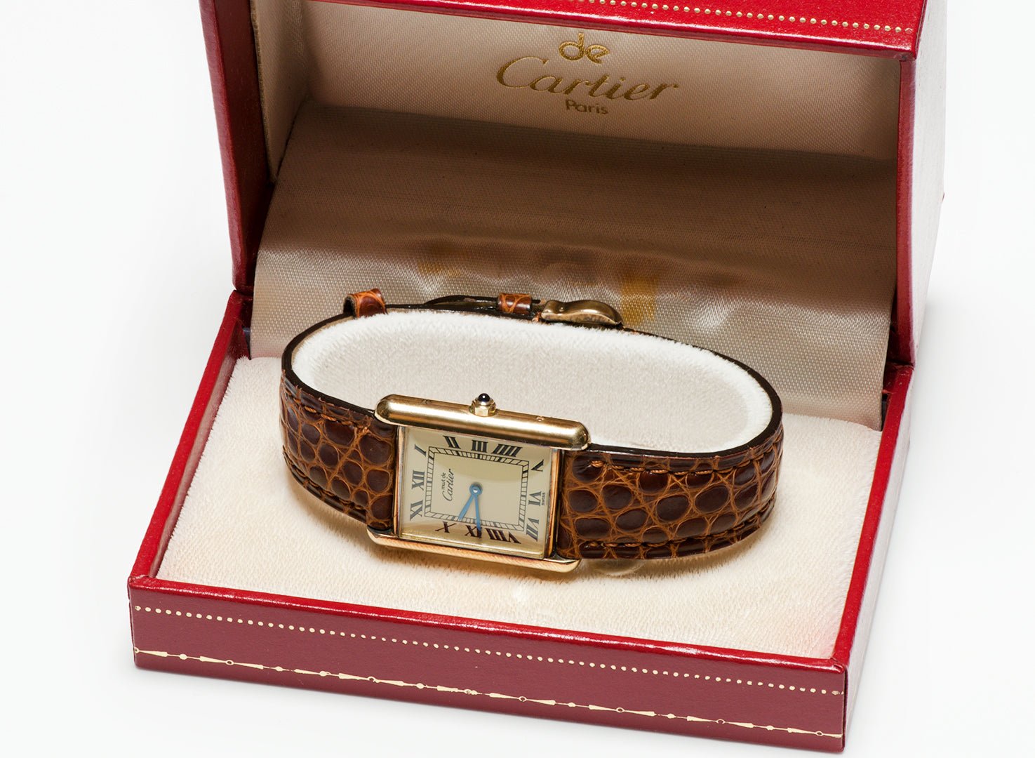 Cartier Tank Gold Plated Silver Wristwatch with Box
