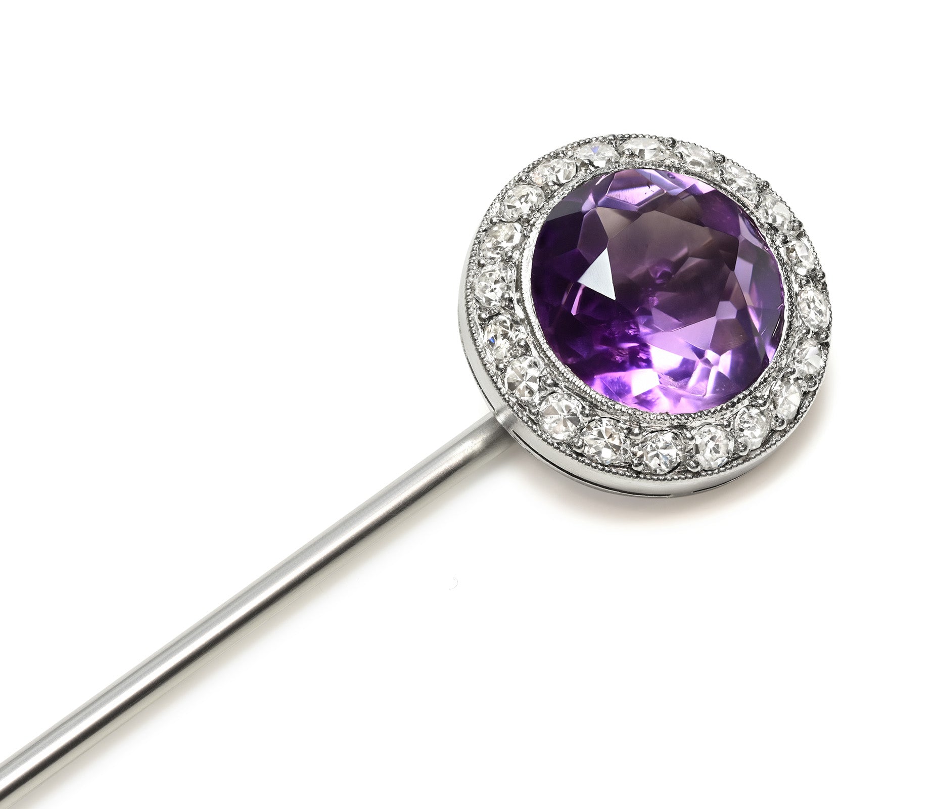 Cartier Edwardian Platinum Amethyst & Diamond Stick Pin