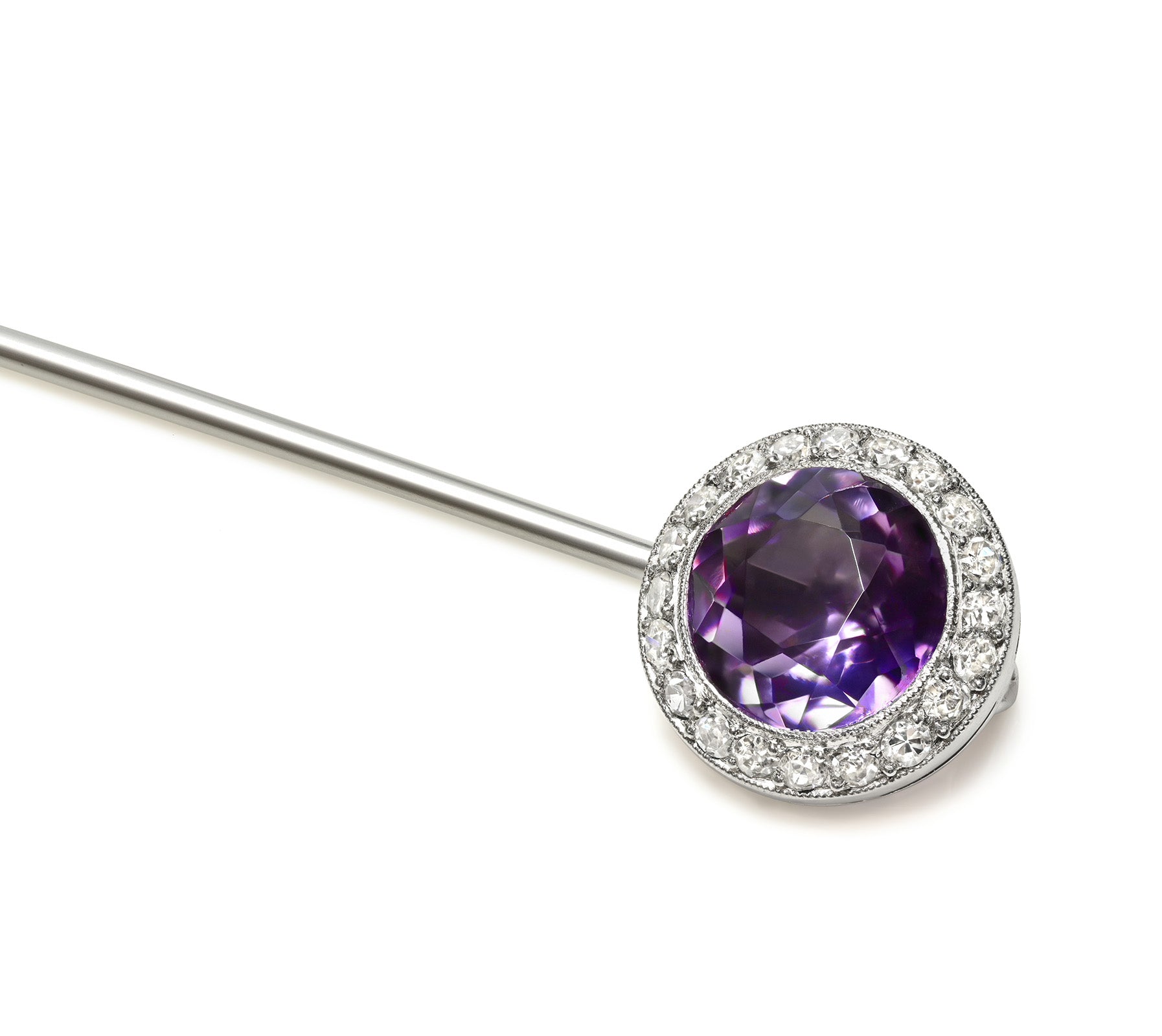 Cartier London Platinum Amethyst & Diamond Stick Pin