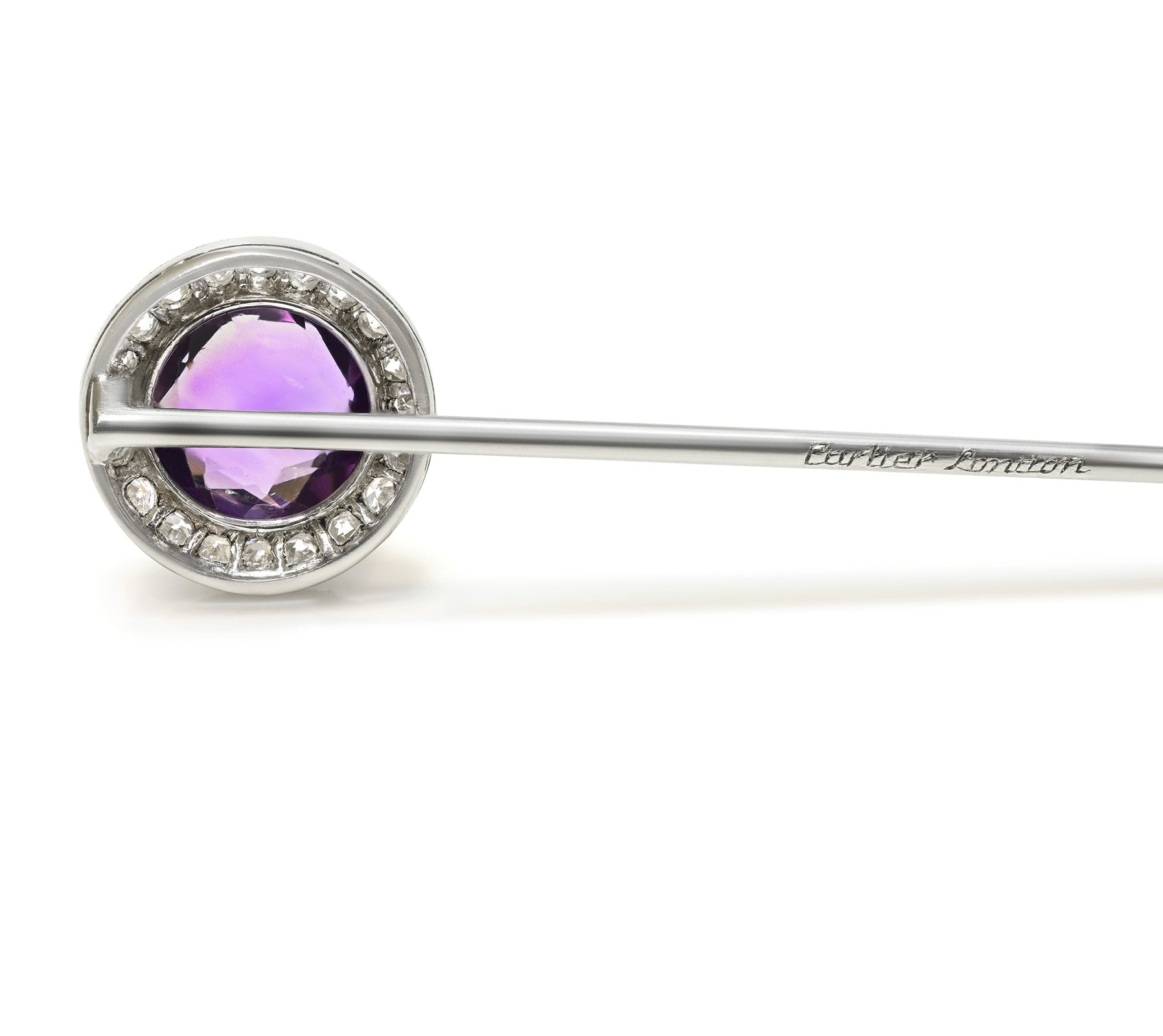 Cartier London Platinum Amethyst & Diamond Stick Pin