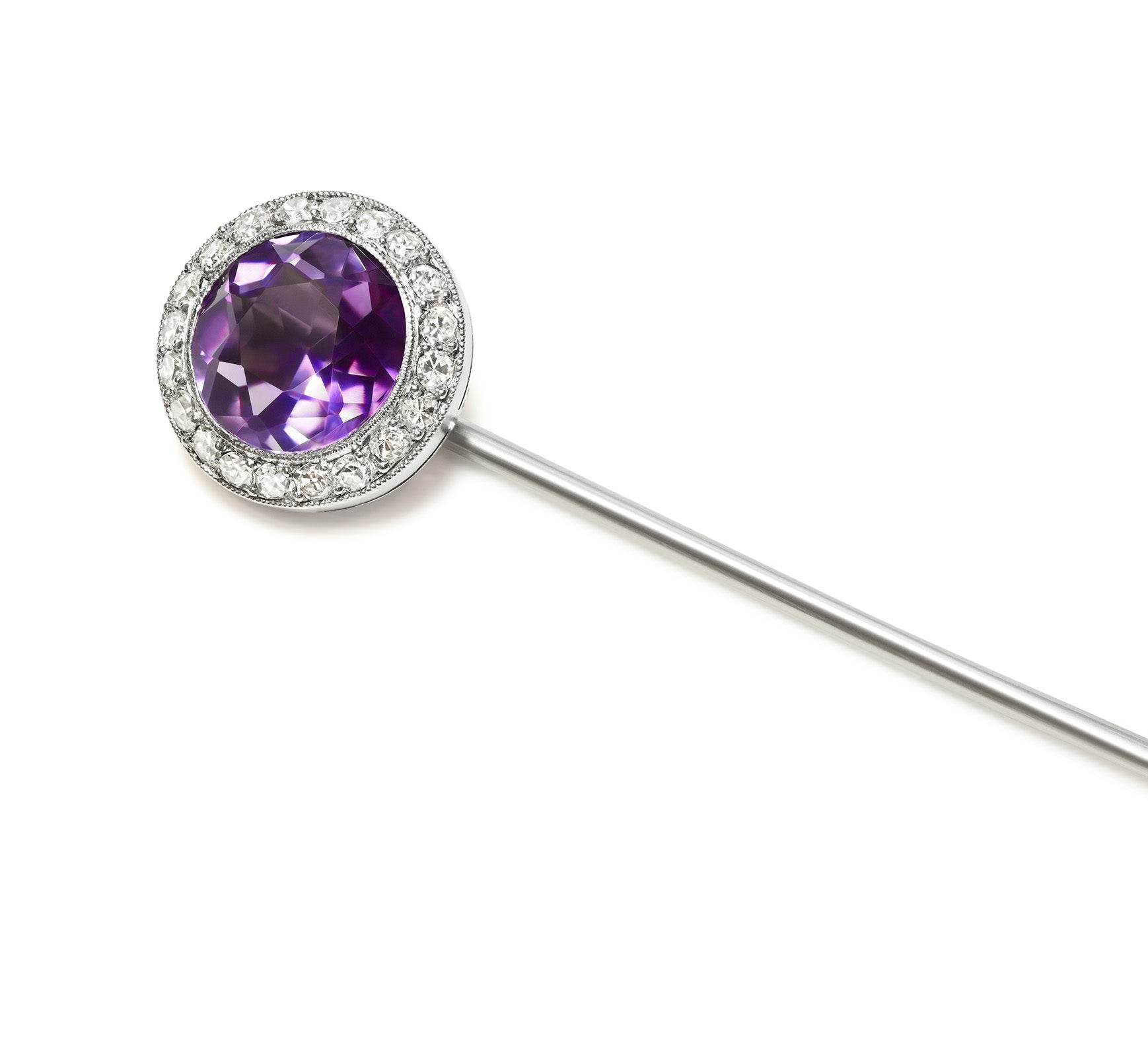 Cartier London Platinum Amethyst & Old Mine Diamond Stick Pin