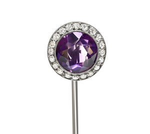 Cartier Platinum Amethyst and Diamond Stick Pin