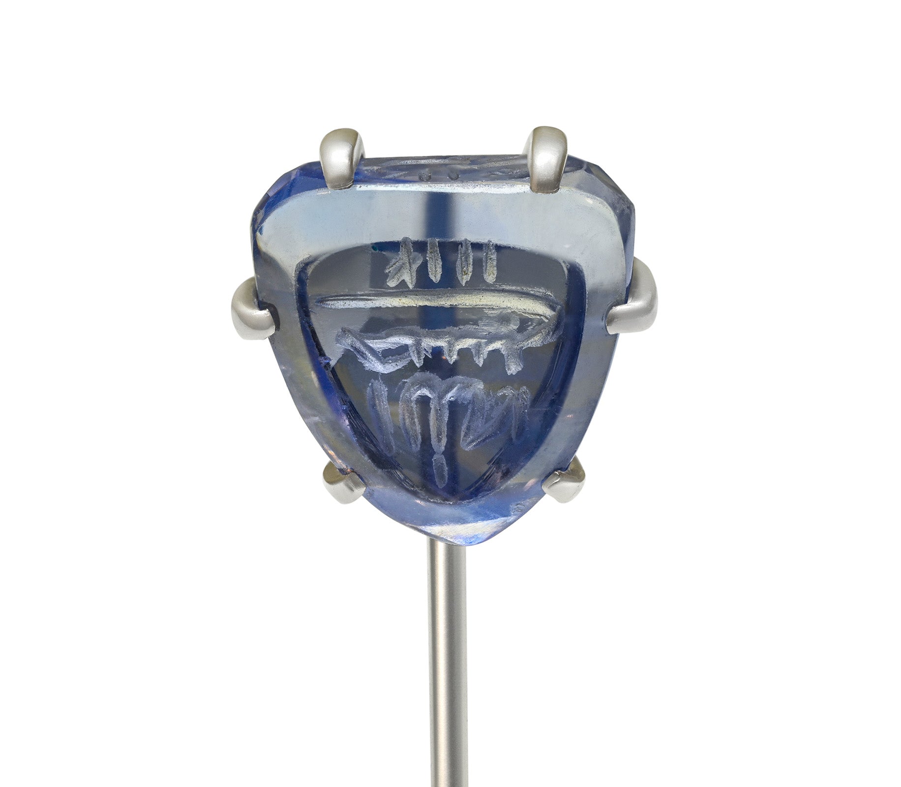 Rare Cartier by Henri Picq Platinum Carved Sapphire Intaglio Stick Pin