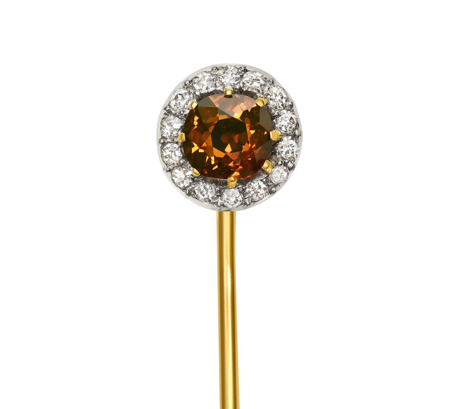 Cartier Paris Natural Fancy-Colored Diamond Platinum and Gold Stick Pin