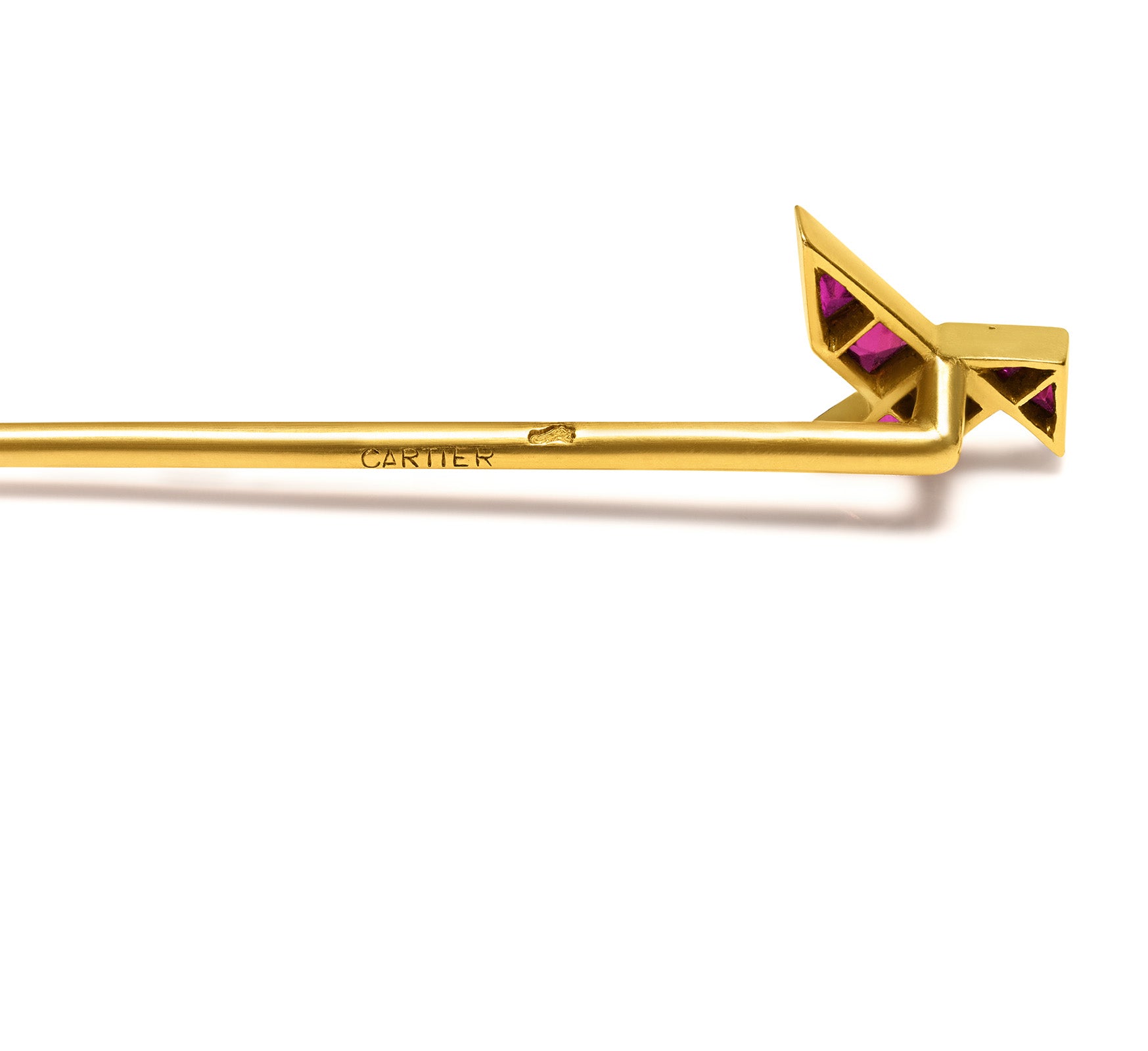 Cartier France by Henri Picq 18K Gold Art Deco Ruby Stylized Bird Stick Pin 