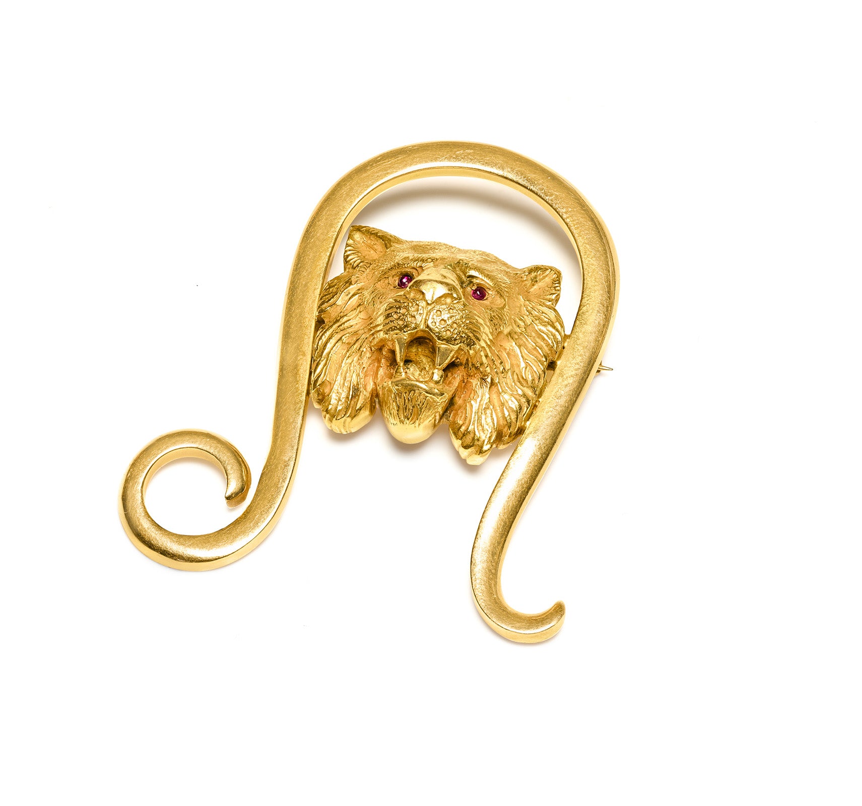 Cartier Vintage Zodiac Lion Brooch – Leo Symbol, 18K Gold, Ruby