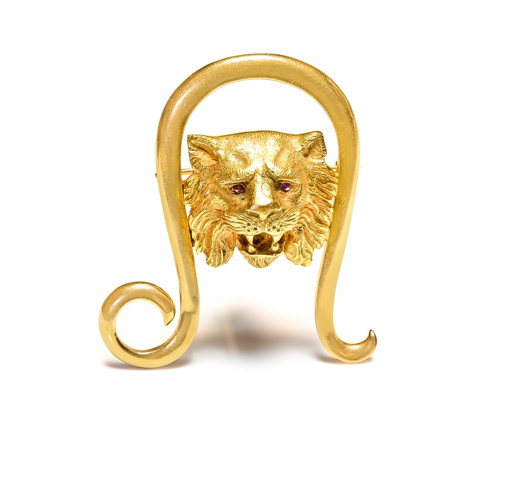 Cartier Vintage Zodiac Lion Brooch – Leo Symbol, 18K Gold, Ruby