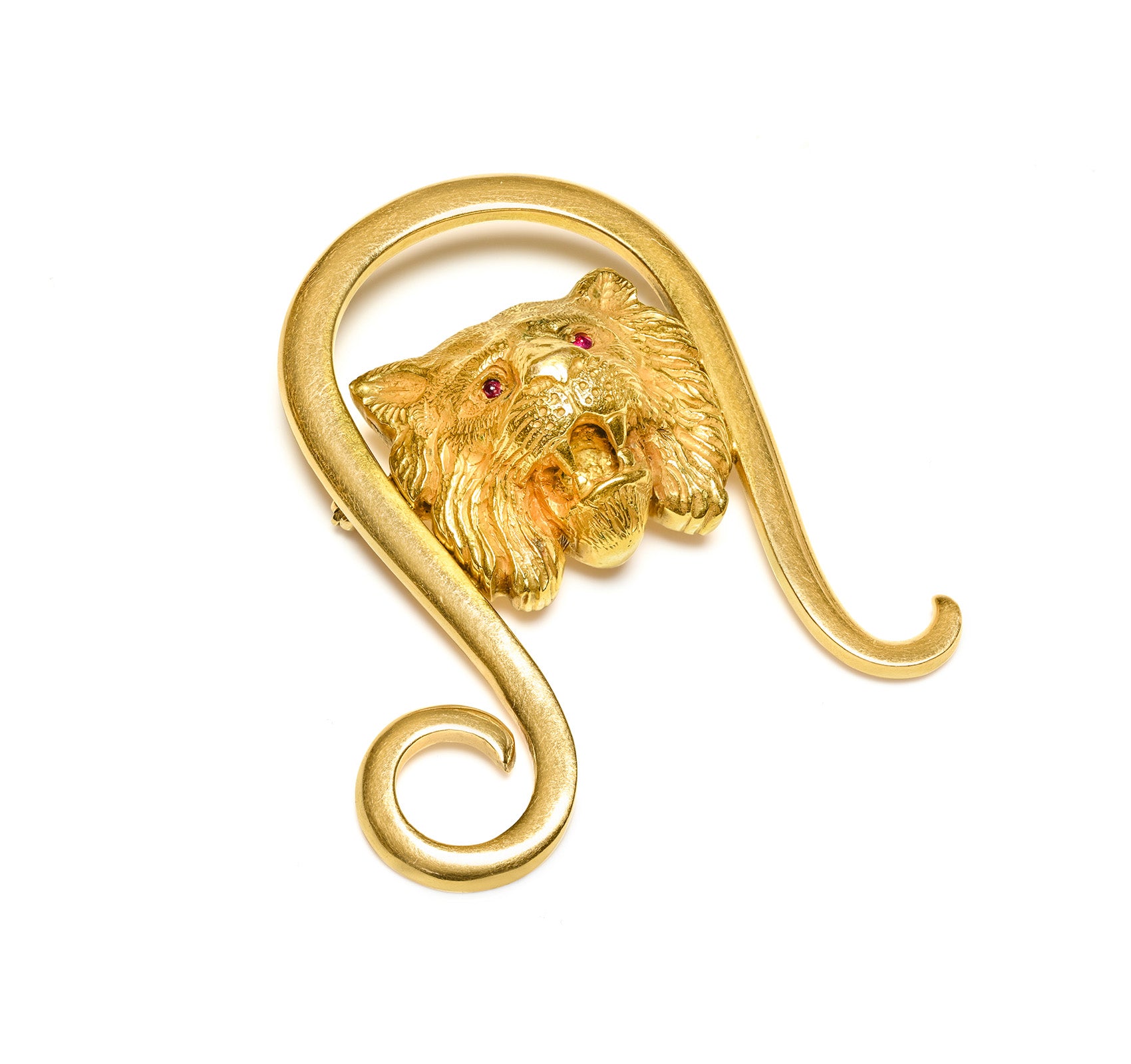 Cartier Vintage Zodiac Lion Brooch – Leo Symbol, 18K Gold, Ruby