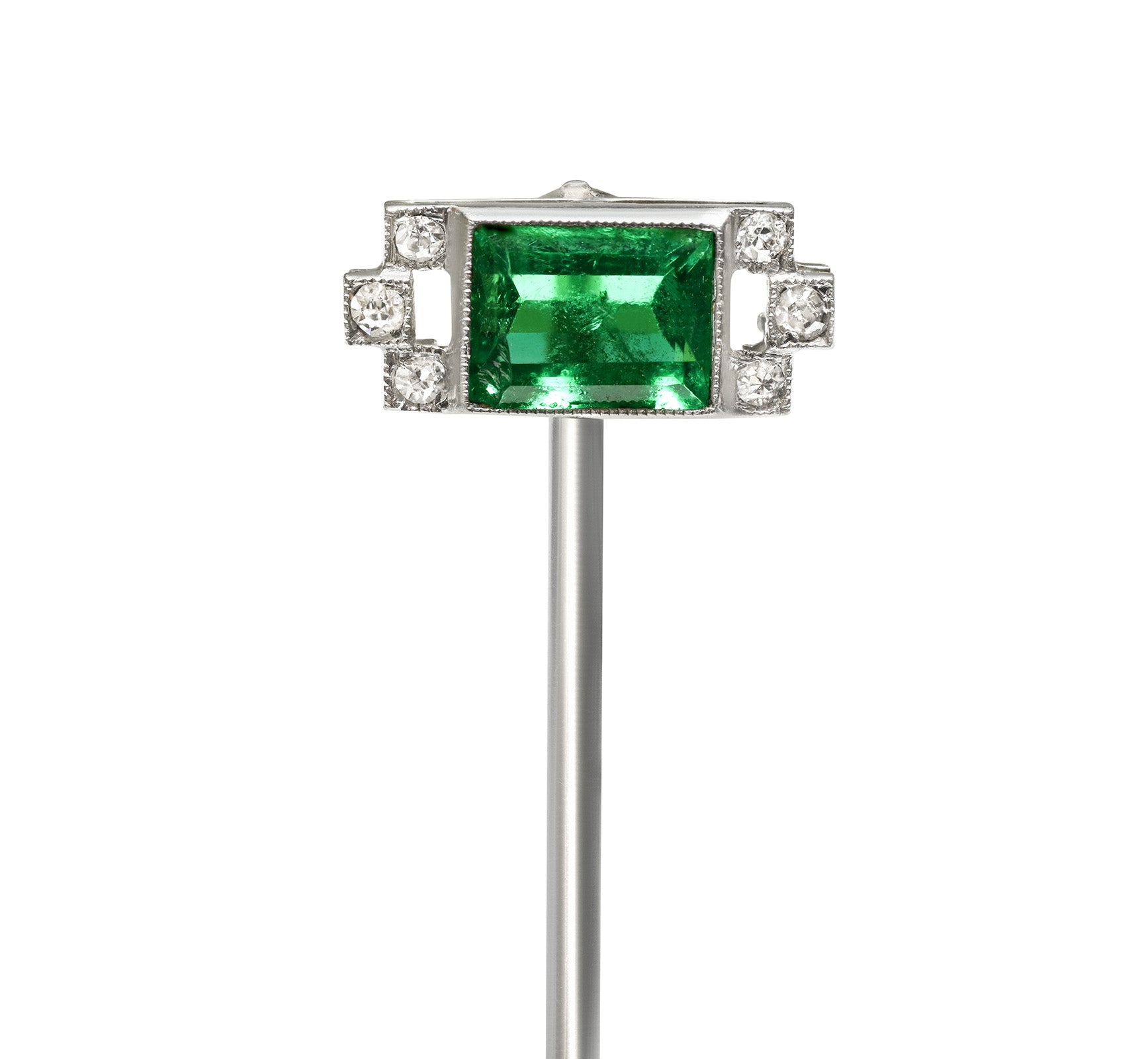Cartier Paris Art Deco 18K Gold Emerald Diamond Stick Pin