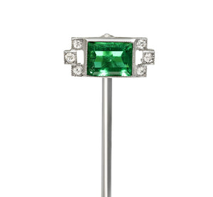 Cartier Paris Art Deco 18K Gold Emerald and Diamond Stick Pin