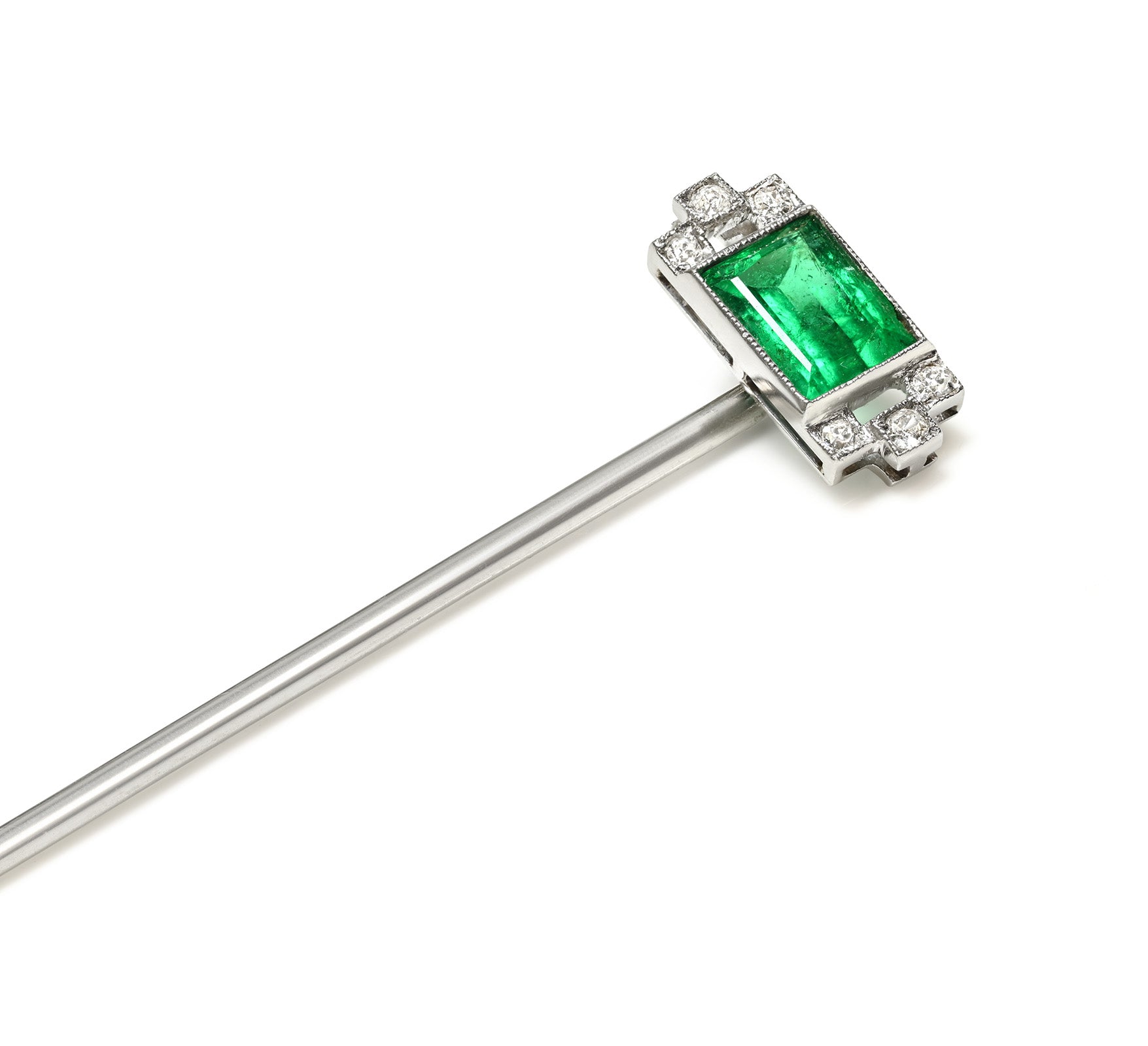 Cartier Paris Art Deco 18K Gold Emerald and Diamond Stick Pin