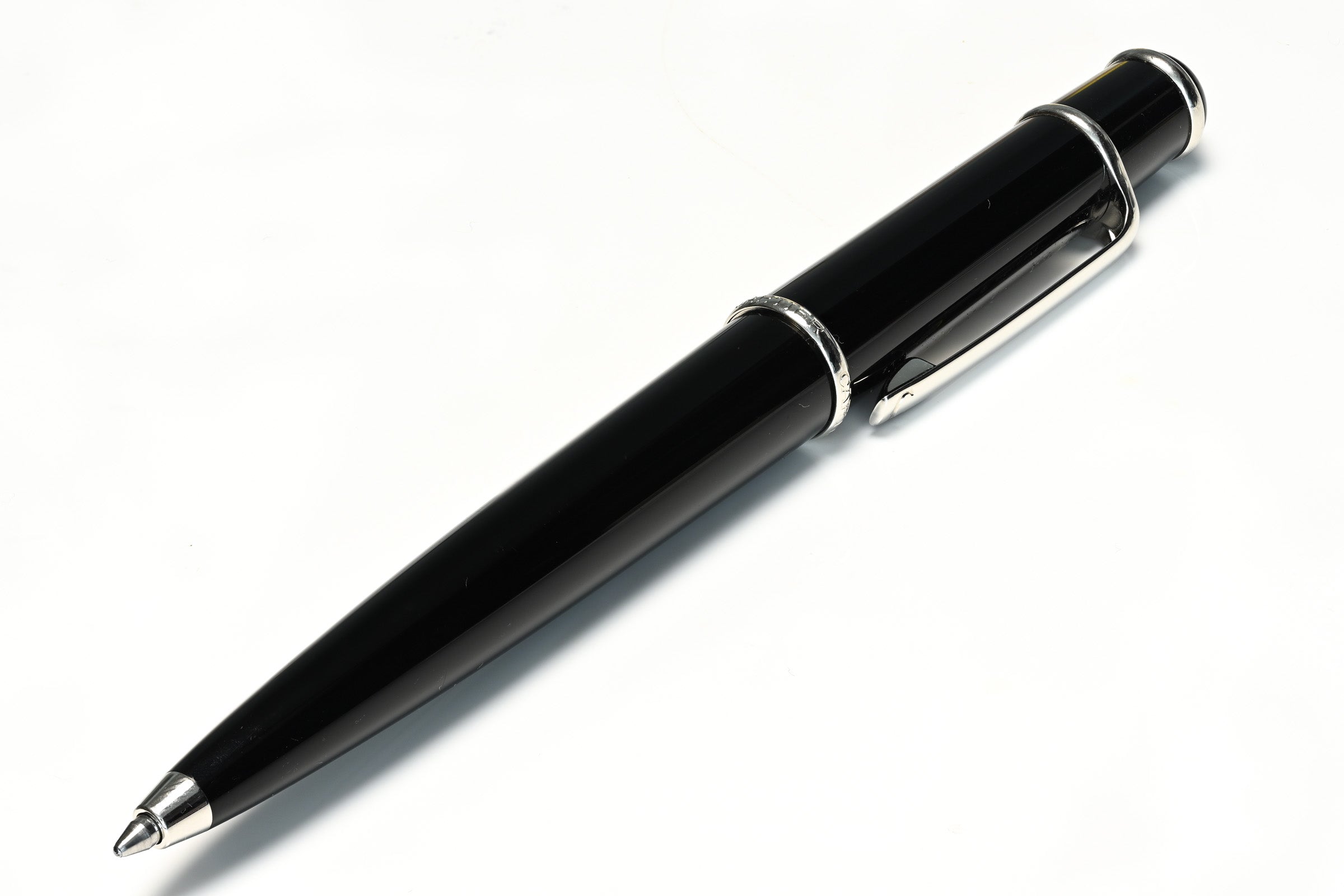 Cartier Black Lacquer Pen with Platinum Finish and Blue Cabochon