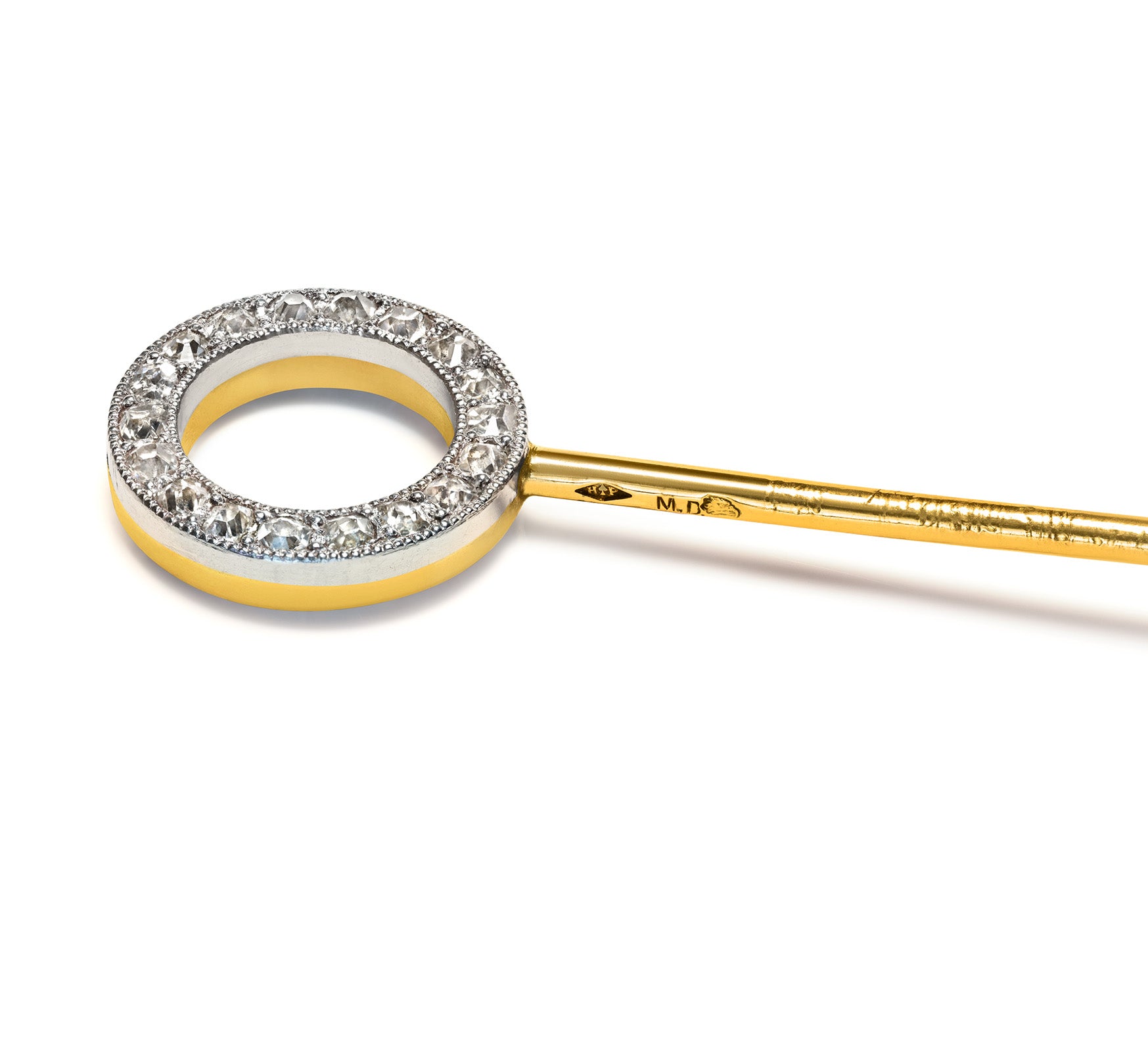 Cartier Belle Époque Diamond Sapphire Circle Stick Pin by Henri Picq gold 18k 
