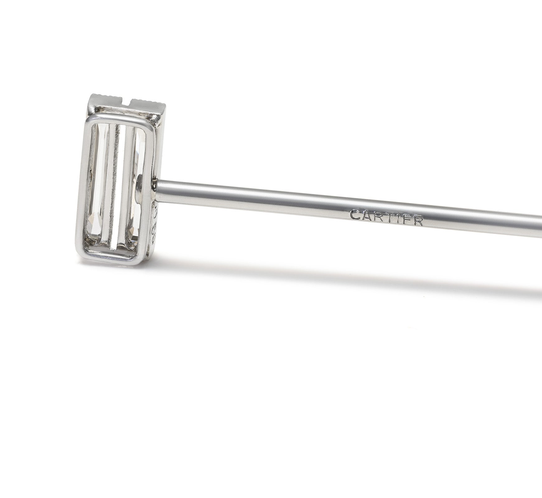 Cartier Art Deco Platinum Diamond Stick Pin – Double Baguette Design