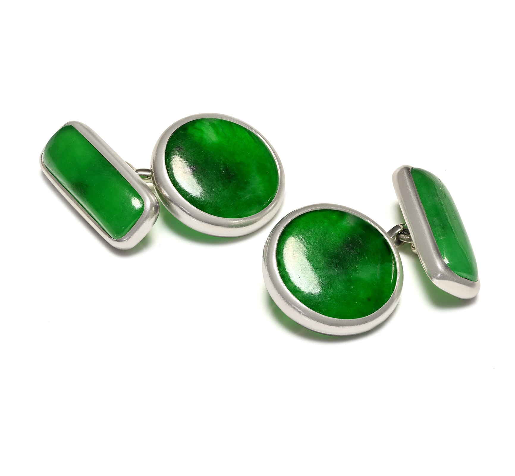 Cartier Platinum Jadeite Jade Cabochon Cufflinks