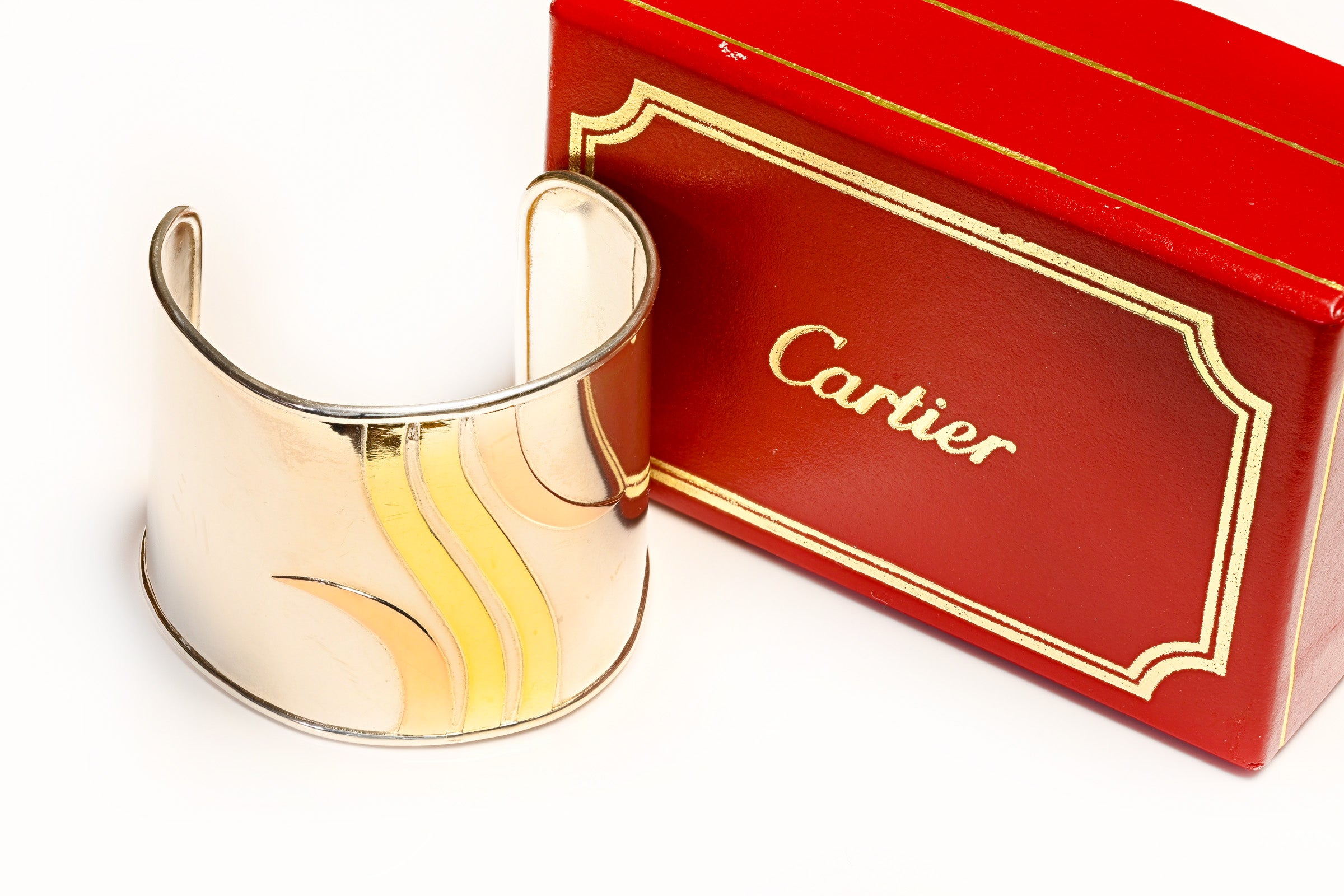 Cartier Silver 18K Yellow Gold Wide Cuff Bracelet