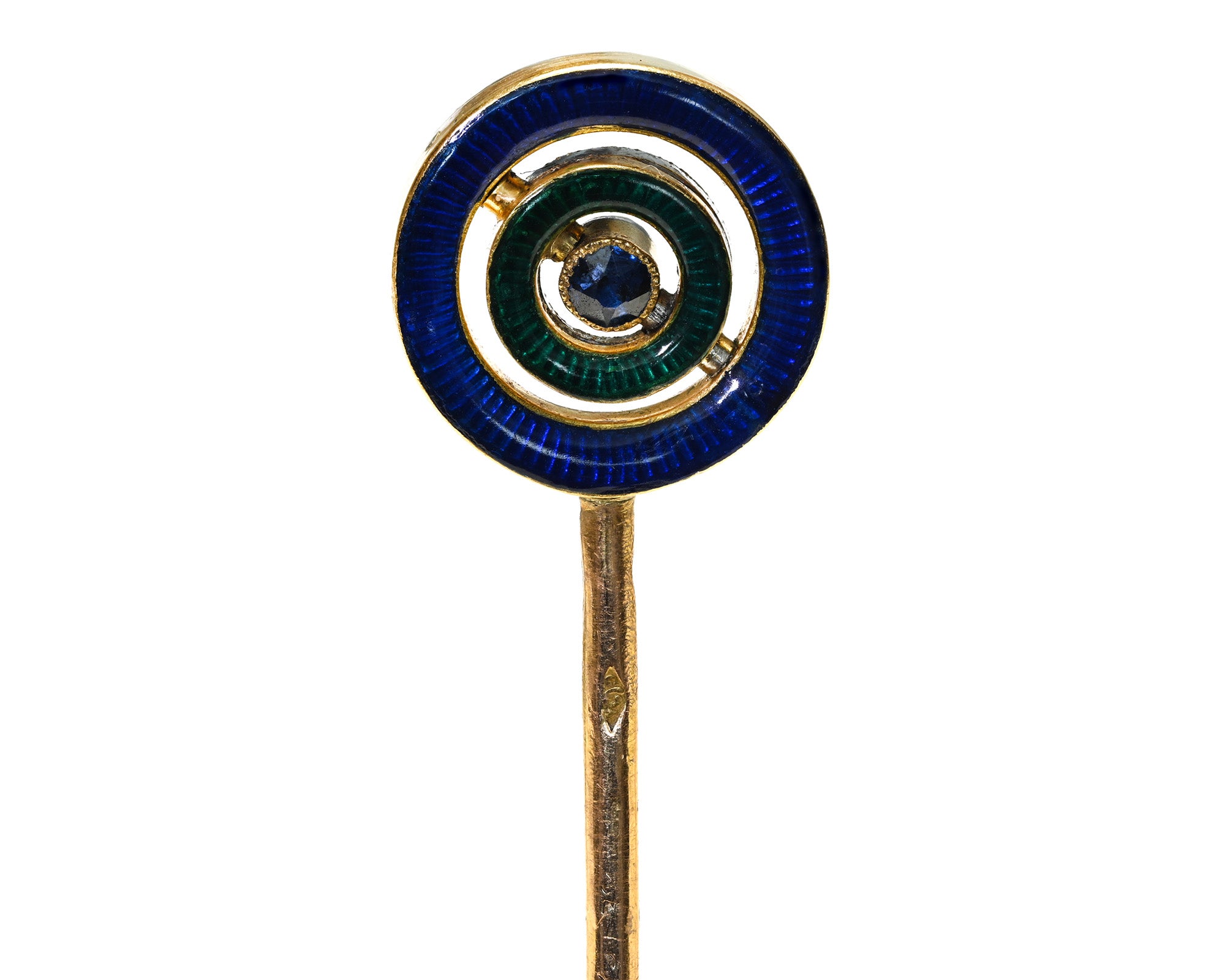 Cartier Edwardian 18K Gold Enamel Diamond & Sapphire Swivel Stick Pin