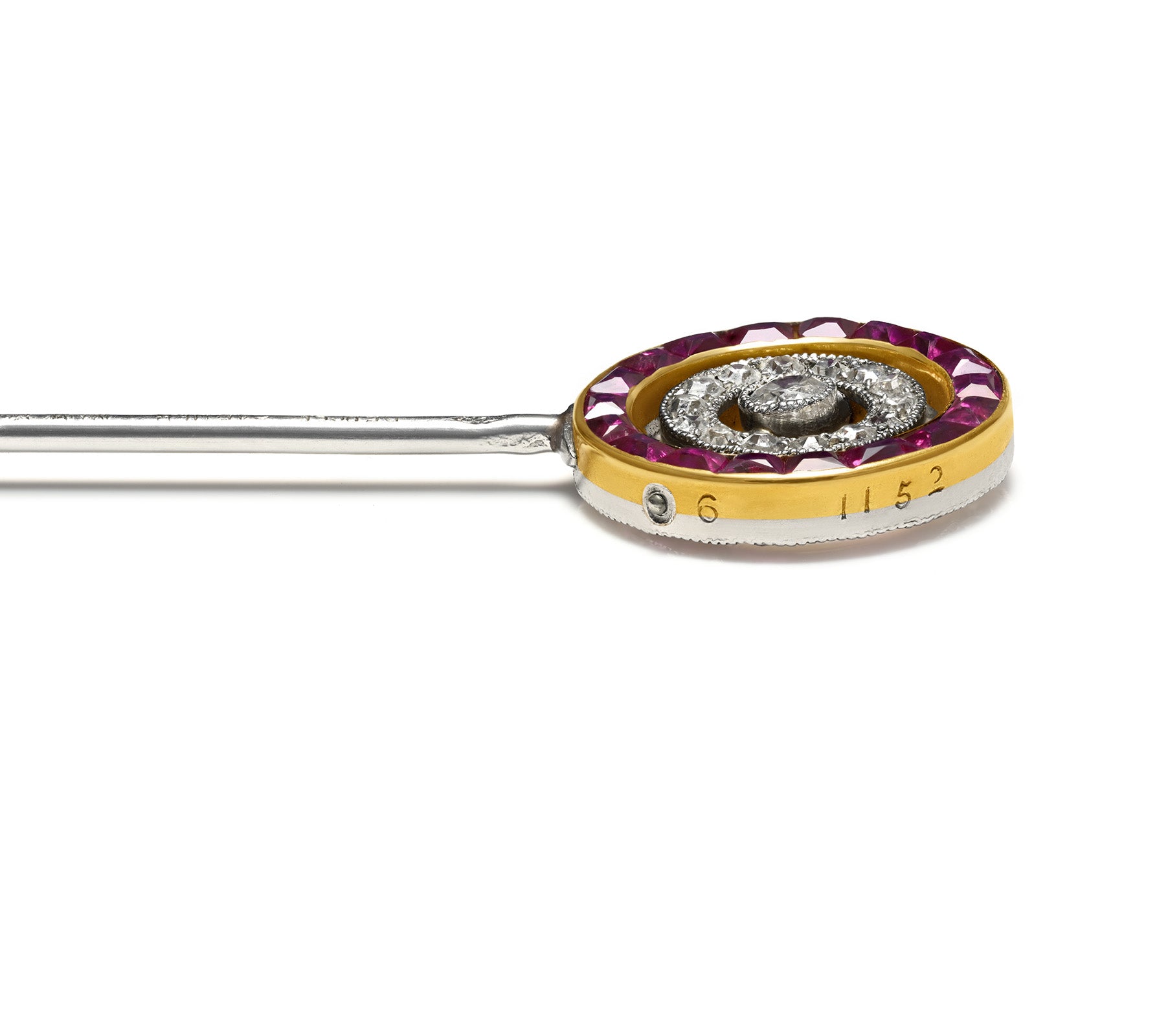 Cartier Belle Époque Diamond Ruby Double-Sided Swivel Stick Pin by Georges Andrey Antique 