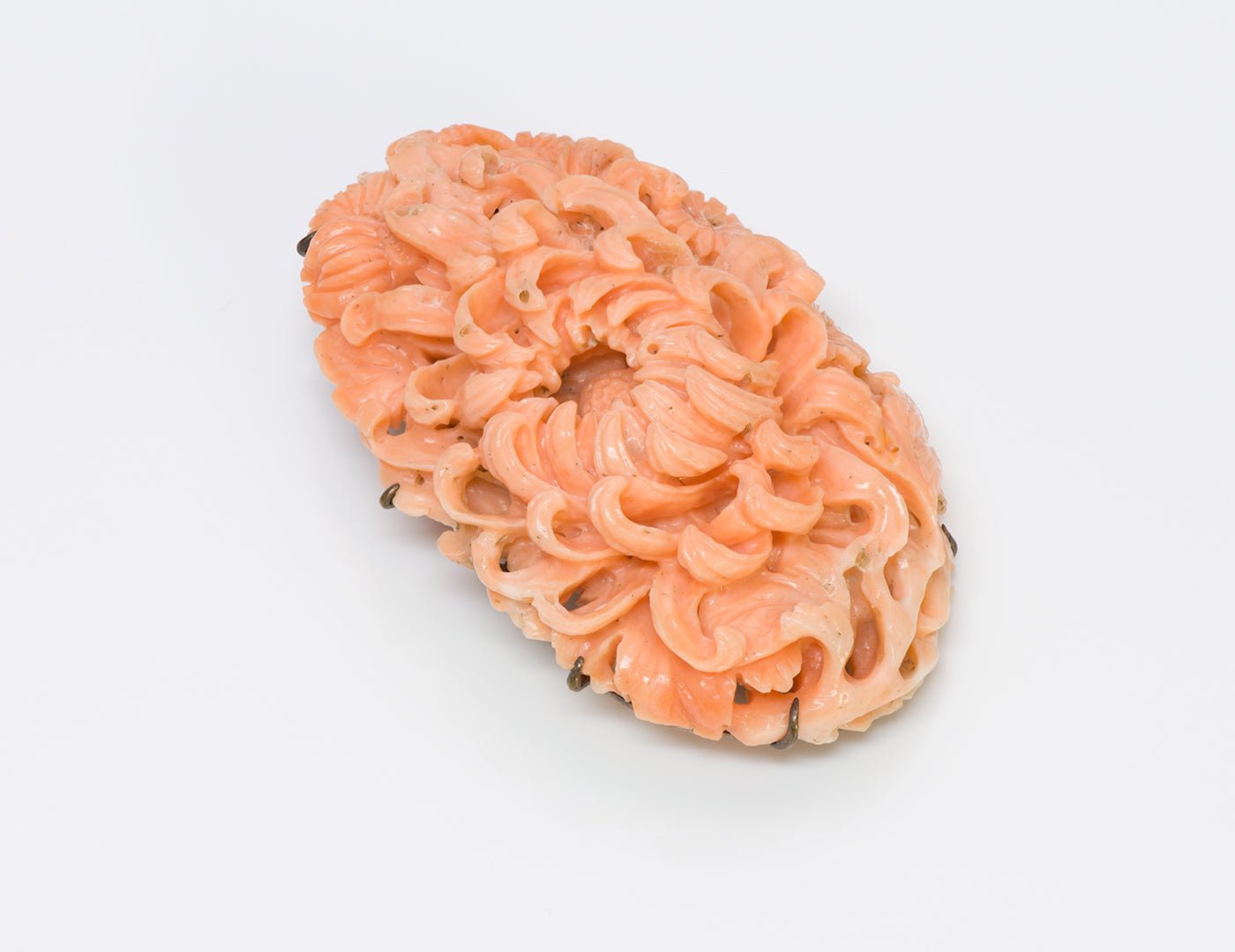 Carved Coral Chrysanthemum Flower Brooch - DSF Antique Jewelry