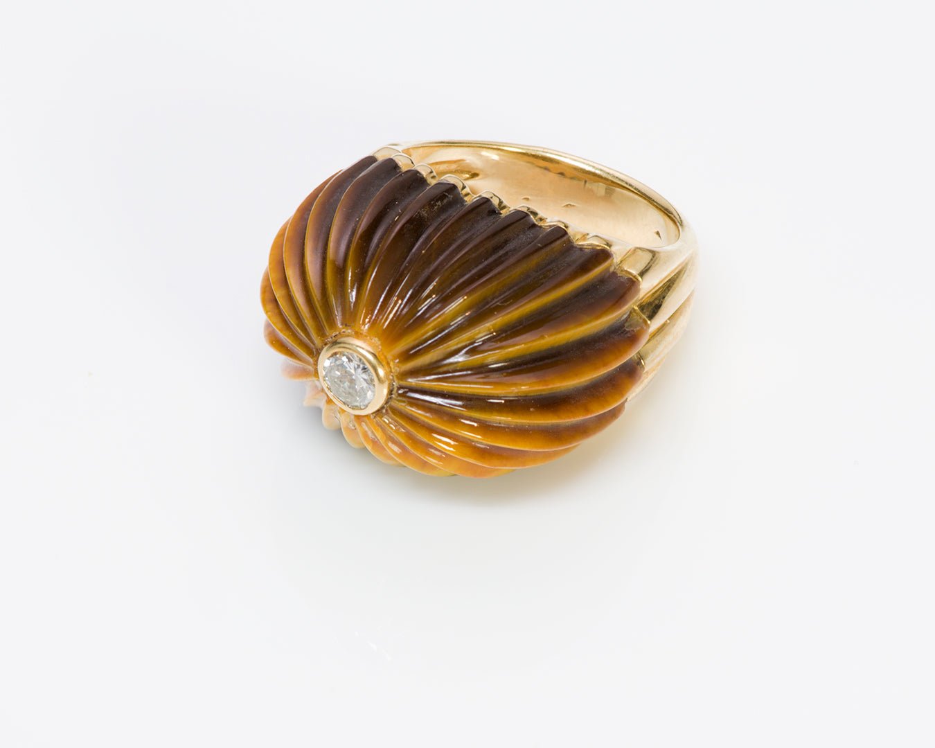 Carvin French 18K Gold Tiger's Eye Dome Diamond Ring