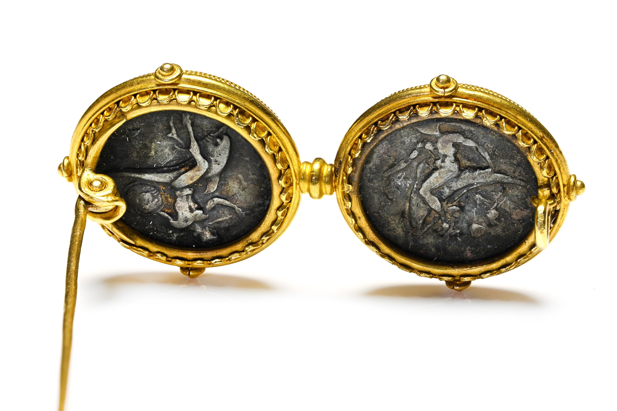 Antique Castellani Archaeological Revival Gold and Ancient Greek Coin Brooch