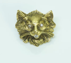 Cat Diamond Gold Vintage Brooch/Pendant