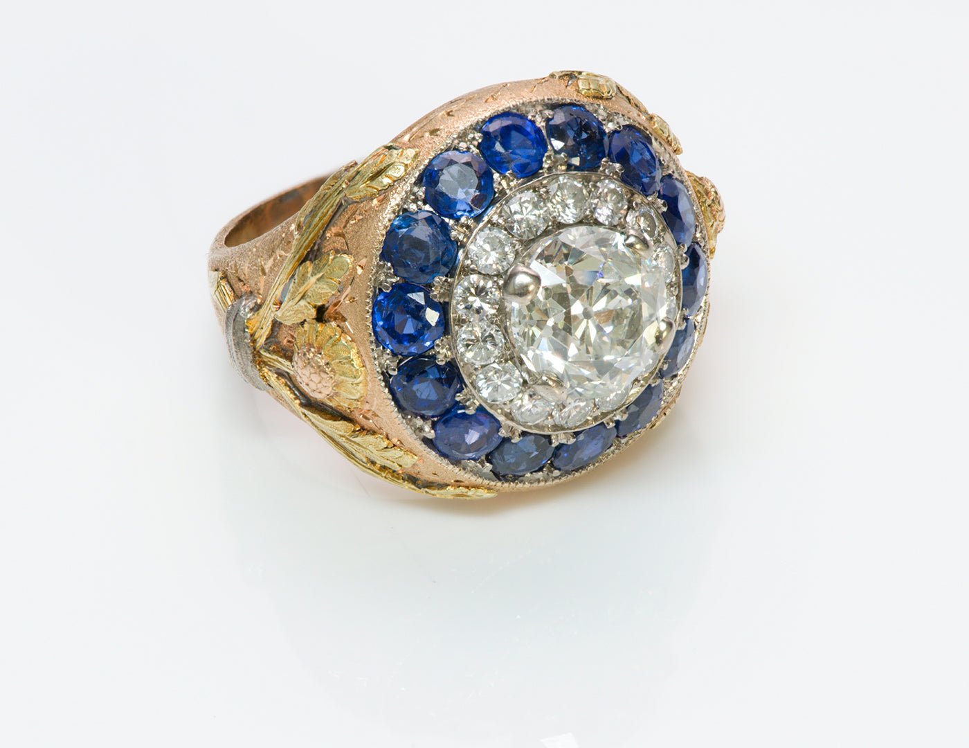 Cazzaniga 18K Gold Diamond Sapphire Ring - DSF Antique Jewelry