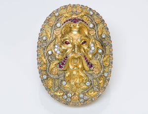 Cazzaniga Zeus Greek Roman Mythology 18K Gold Ruby Diamond Brooch