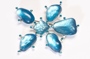 Cecile Jeanne Paris Blue Poured Glass Crystal Flower Brooch