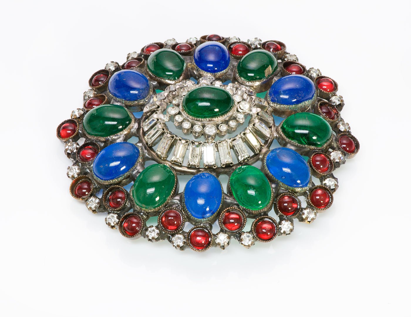 Chanel 1950's Maison GRIPOIX Blue Green Red Glass Brooch