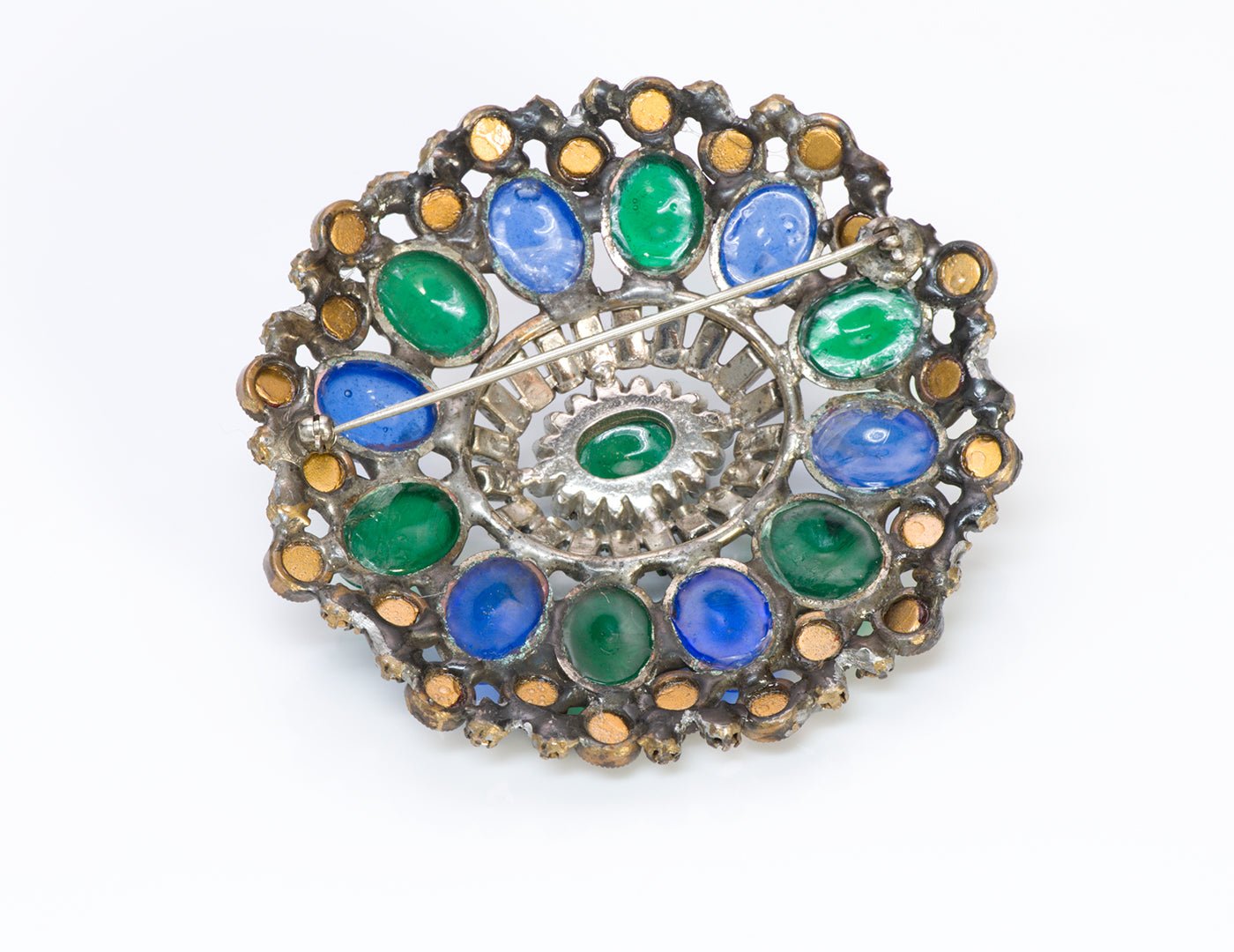 Chanel 1950's Maison GRIPOIX Blue Green Red Glass Brooch