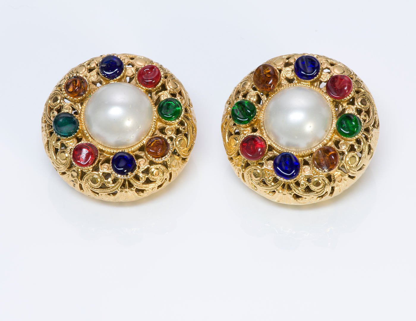CHANEL 1960’s Maison Gripoix Glass Pearl Filigree Earrings - DSF Antique Jewelry