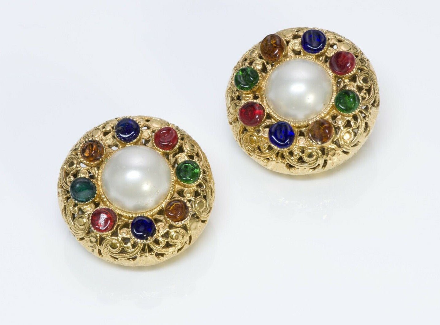 CHANEL 1960’s Maison Gripoix Glass Pearl Filigree Earrings - DSF Antique Jewelry