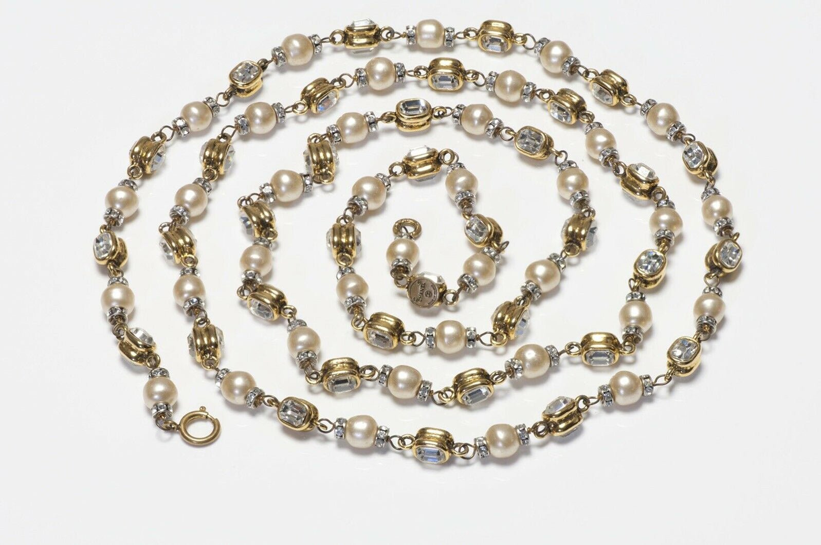 CHANEL 1970’s Byzantine Style Crystal Pearl Chain Sautoir Necklace