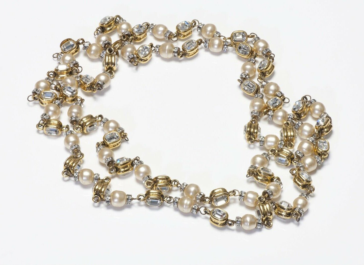 CHANEL 1970’s Byzantine Style Crystal Pearl Chain Sautoir Necklace