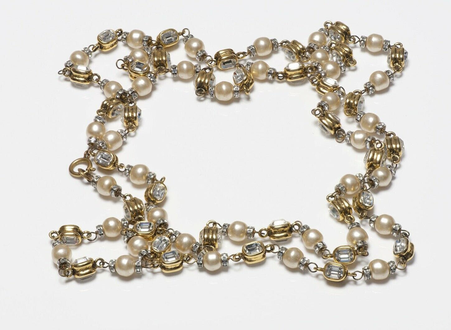 CHANEL 1970’s Byzantine Style Crystal Pearl Chain Sautoir Necklace - DSF Antique Jewelry